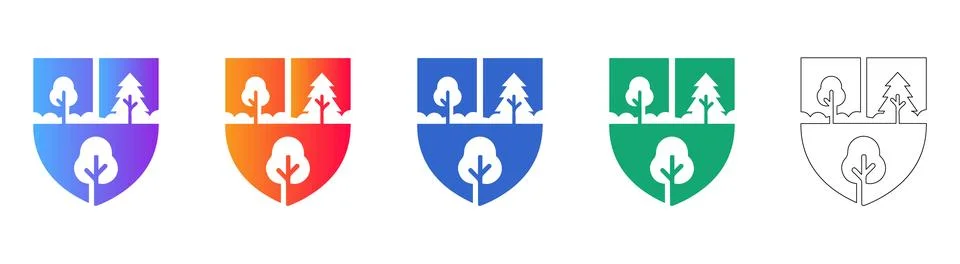 Forestry Shield Emblems in Vibrant Colors Stock Illustration