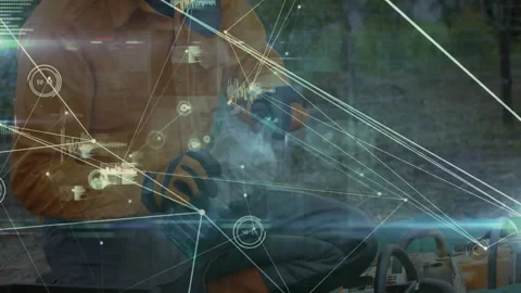 Forestry worker opening toolbox and prepping chainsaw for cutting with data Stock Footage 311046324
