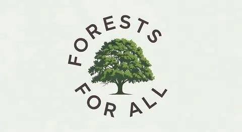 Forests for all circular logo design featuring lush green oak tree illustra.. Stock Illustration