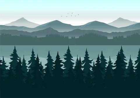 Forests and lake vector Stock Illustration
