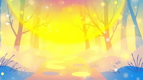 Forest's Golden Light: A Glowing Winter Path with Rainbow Accent Stock Footage 307472192