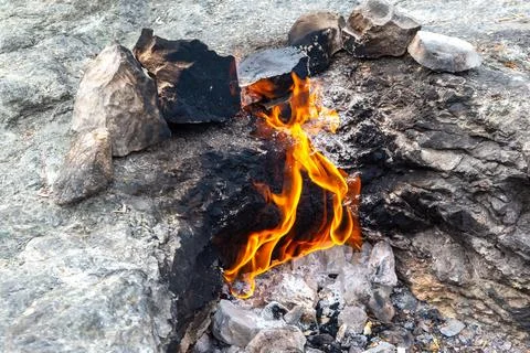 Forever burning Chimera fire close-up. travel in turkey Stock Photos
