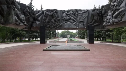Forever burning flame - war memorial in Russia Stock Footage 78714236