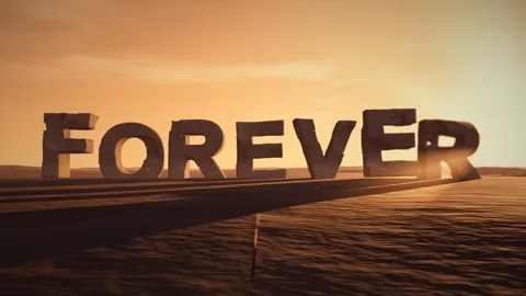 Forever Giant Eroded Stone Letters Standing in a Desert at Sunset with 스톡 동영상 341802563