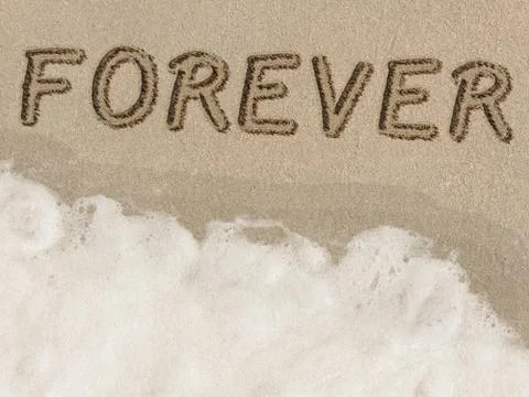 Forever text written in sand on the beach. Stock Illustration