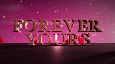 Forever Yours Rose Gold 3D Letters with Floating Hearts and Falling Petals at Stock Footage 343022273