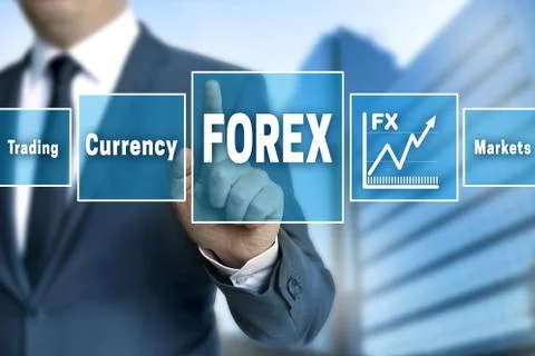 Forex broker with touchscreen concept Stock Photos