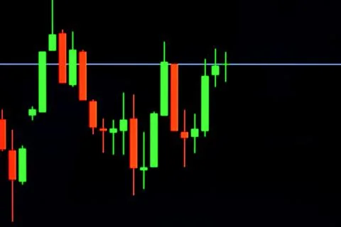 Forex concept : Candlestick chart red green in financial market for trading o Illustrazione stock