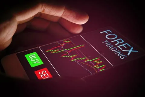 Forex concept, hand woman using smartphone with virtual screen. Stock Photos