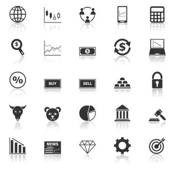 Forex icons with reflect on white background Stock Illustration