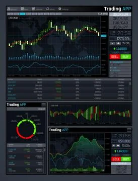 Forex market app vector interface with business financial market charts and Stock Illustration