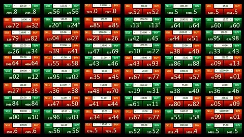 Forex stock market index commodity ticker board news line on black background - Video stock 80254101
