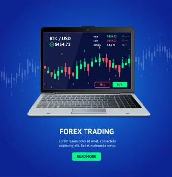 Forex Trading Banner with Realistic Detailed 3d Laptop. Vector Illustrazione stock