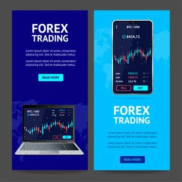 Forex Trading Banner Vertical Set with Realistic Detailed 3d Mobile Phone and Stock Illustration