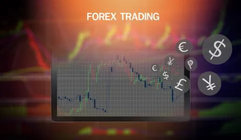 Forex trading / forex charts graph board data on desktop screen technical wth Stock Illustration