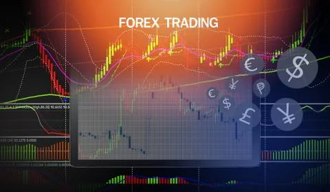 Forex trading / forex charts graph board data on desktop screen technical wth Stock Illustration