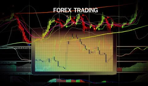 Forex trading / forex charts graph board data on desktop screen technical wth Stock Illustration
