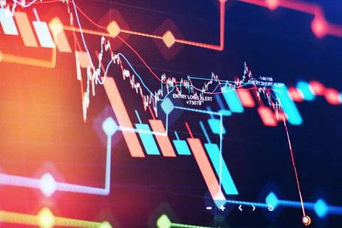 Forex trading graph and candlestick chart suitable for financial investment c Stock Photos
