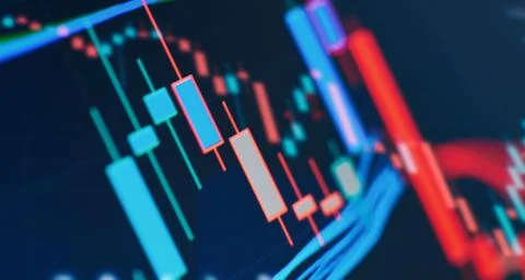 Forex trading graph and candlestick chart suitable for financial investment c Stock Photos