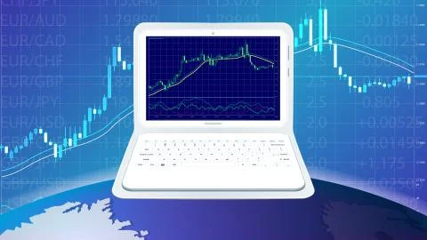 Forex trading via tablet. Stock Illustration
