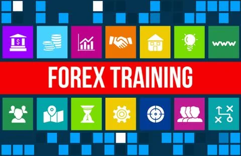 Forex training concept image with business icons and copyspace. Stock Illustration