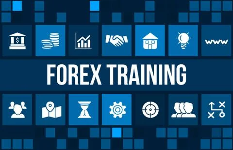 Forex training concept image with business icons and copyspace. Stock Illustration