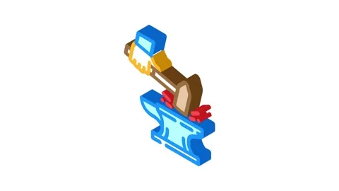 Forge blacksmith metal isometric icon animation Stock Footage 327286997