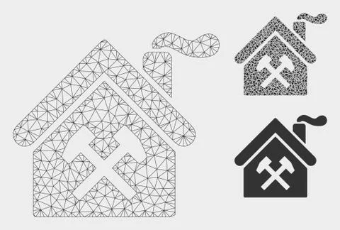 Forge Building Vector Mesh 2D Model and Triangle Mosaic Icon Ilustración de archivo
