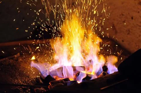 Forge fire in blacksmith's Stock Photos