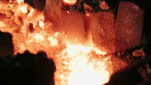 Forge fire used for creating iron tools in blacksmith's. Stock-Footage 143689316