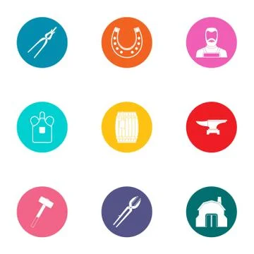 Forge icons set, flat style Ilustración de archivo