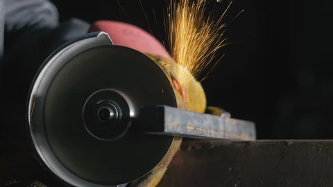 Forge workshop. Smithy manual production. Close up details of sparks, industrial Stock Footage 121382108