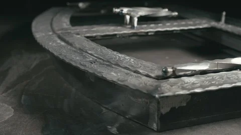 Forge workshop. Smithy manual production. Polish metal with an angle grinder Stock Footage 121648167