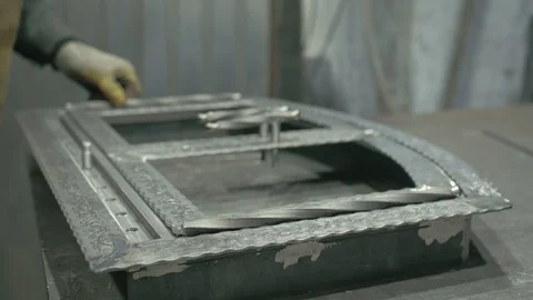 Forge workshop on table. Smithy manual production. Work on the product. Ruler Stock Footage 120755310