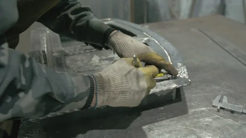 Forge workshop on table. Smithy manual production. Work on the product. Ruler Stock Footage 121113803