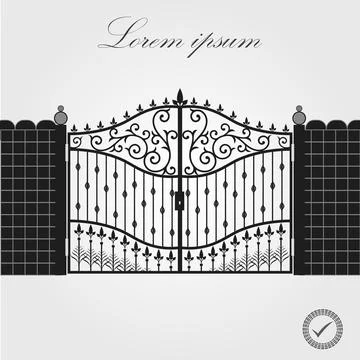 Forged gate. Architecture detail. Decorative wrought fences and gates vecto.. Stock Illustration