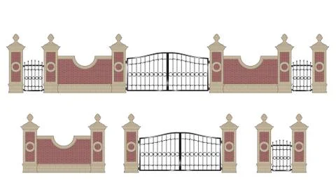 Forged iron gate with pillars Stock Illustration