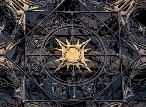 Forged patterns on the facade of the railway building in Kazan Stock Photos