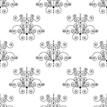 Forged seamless pattern of black fleur-de-lis on a white background. Openwork Stock Illustration