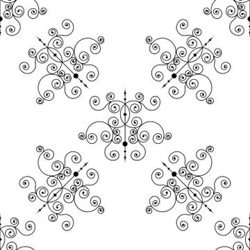 Forged seamless pattern of black fleur-de-lis on a white background. Openwork Stock Illustration