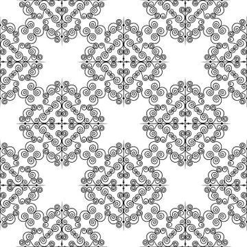 Forged seamless pattern of black fleur-de-lis on a white background. Openwork Stock Illustration