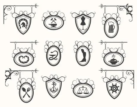Forged Signboards Set Stock Illustration