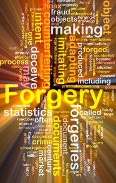 Forgery background concept wordcloud glowing Illustrazione stock
