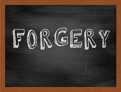FORGERY  hand writing text on black chalkboard Stock Illustration