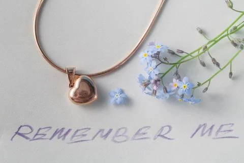 Forget-me-not flower on note Stock Photos