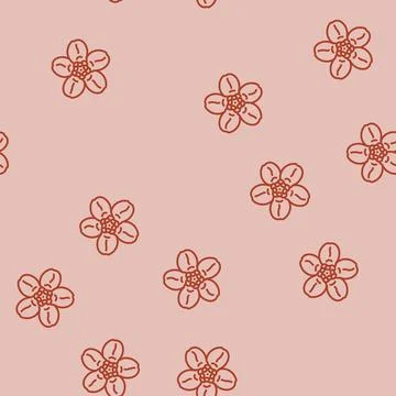 Forget me not flower spring line seamless pattern Stock Illustration
