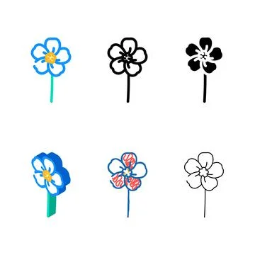 Forget me not flower spring color icon vector multipack Stock Illustration
