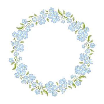 Forget-me-not hand drawn flower wreath Stock Illustration