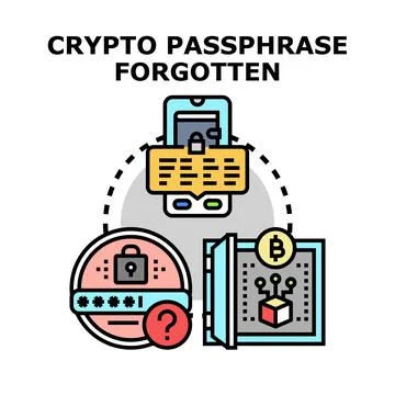 Forgetting cryptocurrency passphrase accessing digital wallet security Stock Illustration