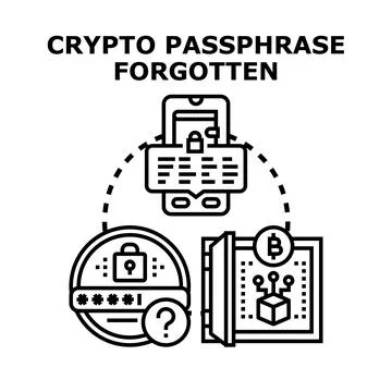 Forgetting cryptocurrency passphrase accessing digital wallet security Stock Illustration